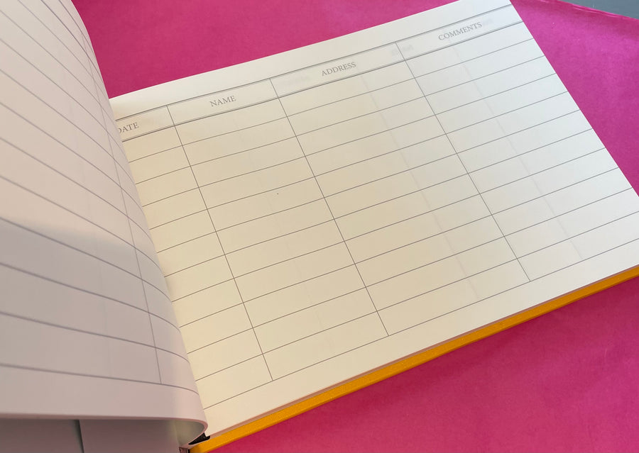 Buckram Yellow Visitors Book - Aurina Ltd