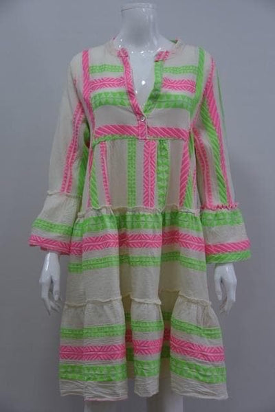 Neon Aztec Short Summer Dress - Aurina Ltd