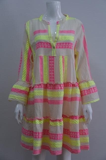 Neon Aztec Short Summer Dress - Aurina Ltd