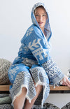 Kentima Ladies Bathrobe - Pale & Navy Blue - Aurina Ltd