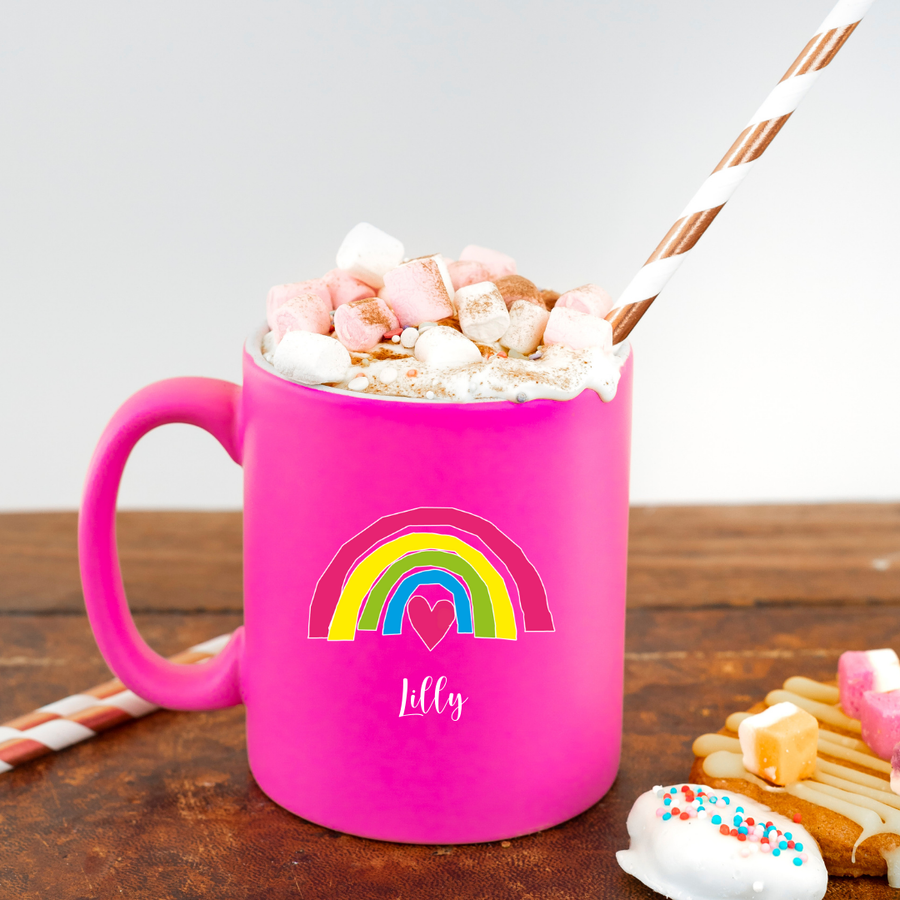 Marina B Neon Pink Personalised Rainbow Mug! - Aurina Ltd